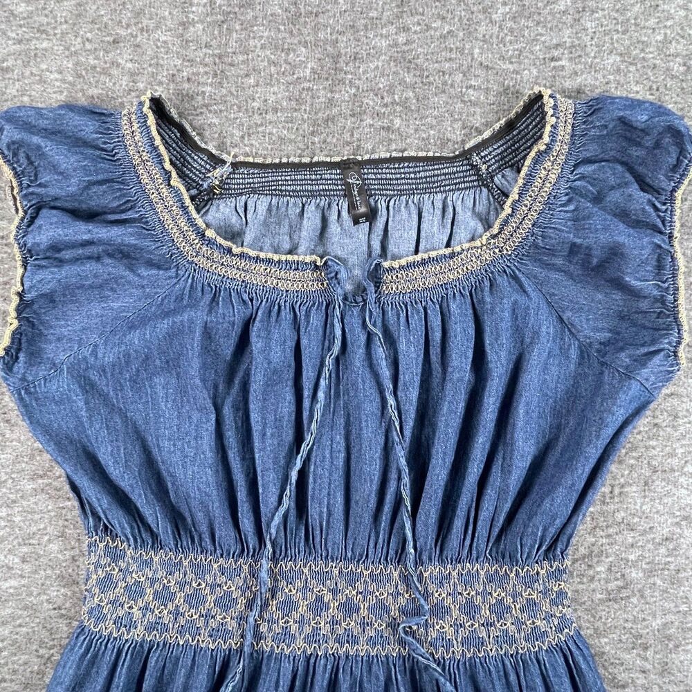 Indigo & Lace Blue Denim Look Tiered Smocked Peasant Maxi Dress XL - Picture 6 of 10